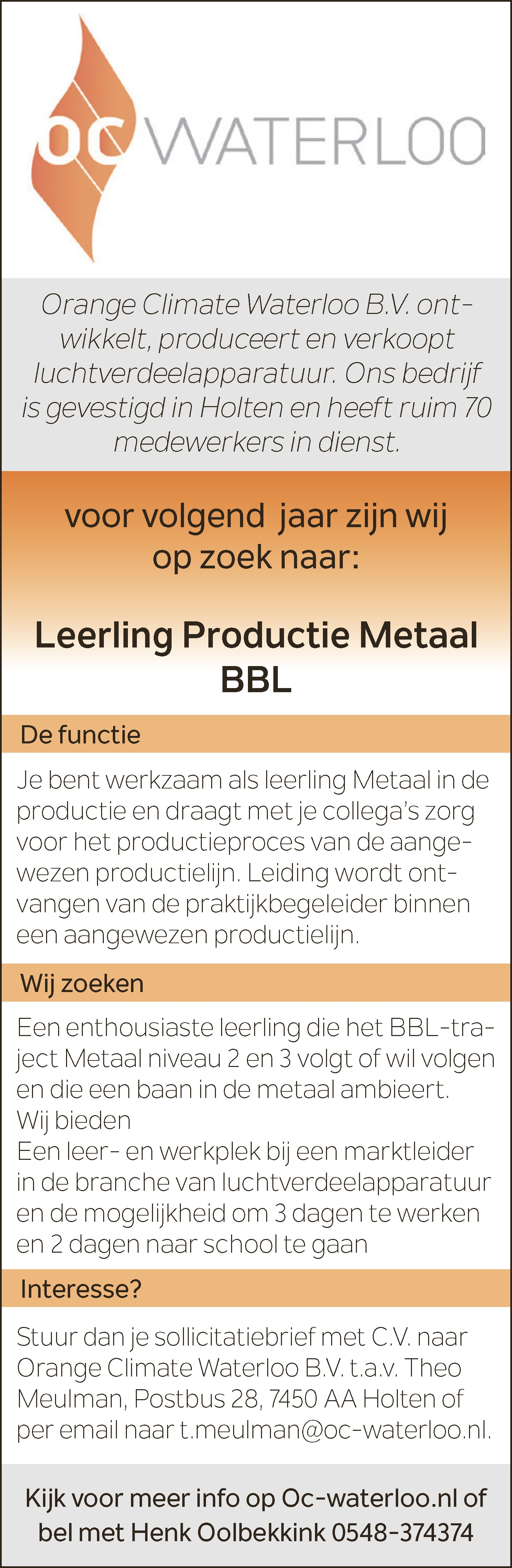Leerling Productie Metaal BBL