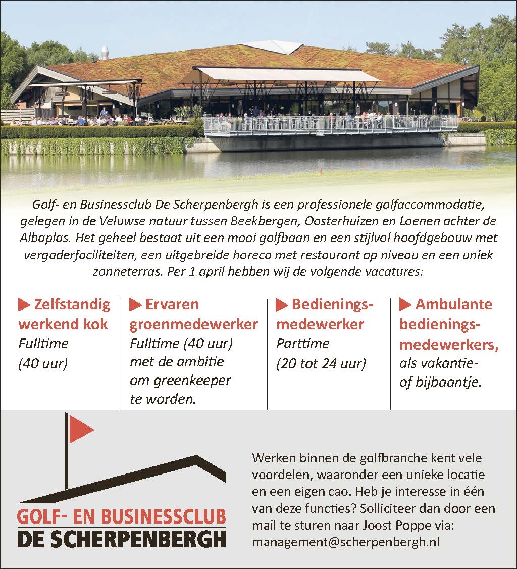 Golf- en Businessclub De Scherpenbergh. zoekt personeel